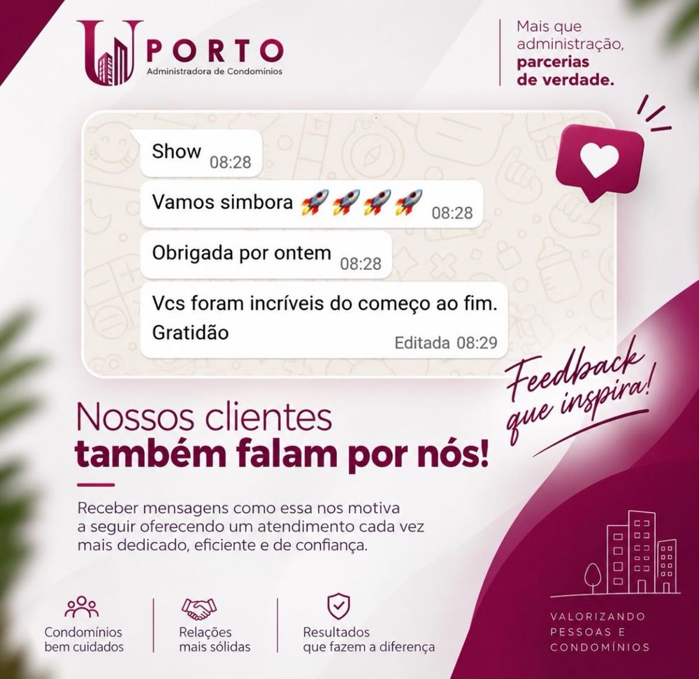 Mensagem de um cliente elogiando o atendimento da U.Porto
